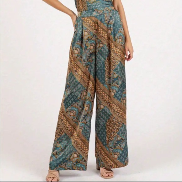 Mittoshop Teal and Gold Paisley Pants - Picture 1 of 9